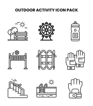 Outdoor Activity Line Set Icons Pack Stock Illustration