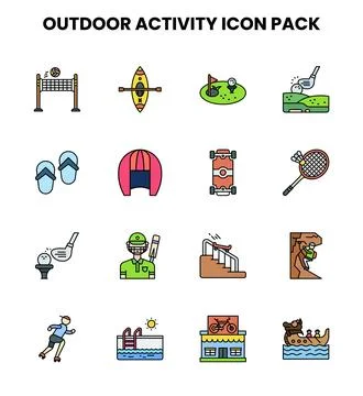 Outdoor Activity Lineal Color Bundle Icons Pack Stock Illustration