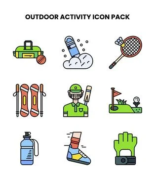 Outdoor Activity Lineal Color Vector Icons Pack Stock Illustration