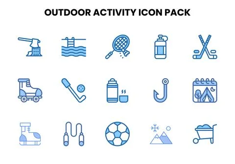 Outdoor Activity Two Colour Collection Icons Pack Stock Illustration