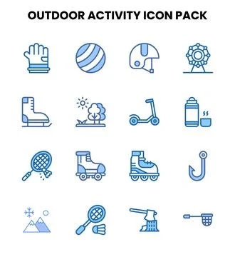 Outdoor Activity Two Colour Design Icons Pack Stock Illustration