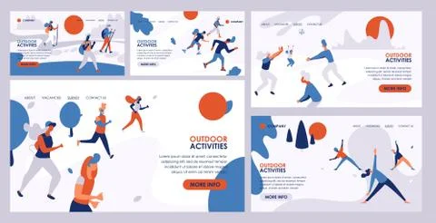 Outdoor activity vector active people hiking training jogging illustration web Illustrazione stock
