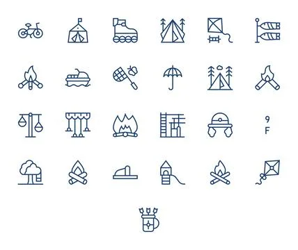 Outdoor Activity Vector Graphics featuring 25 Regular Line Pixel Optimized .. Stock Illustration