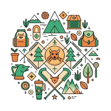 Outdoor adventure essentials Stock Illustration