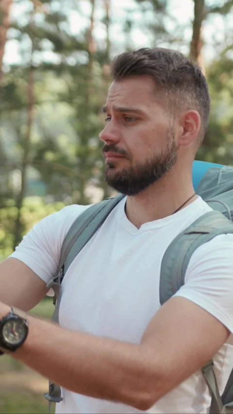 Outdoor Adventure A Hiker Checking Their Smartphone While Enjoying Natures Stock Footage 314167652