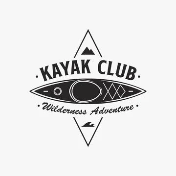 Outdoor adventure kayaking logo vector logo on white background Stock Illustration