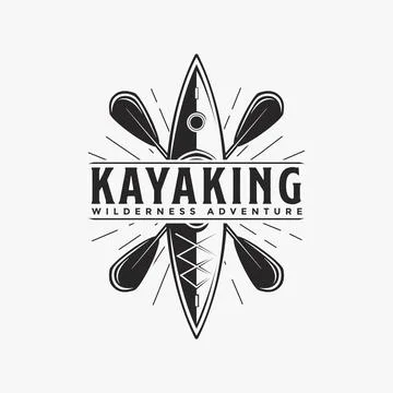Outdoor adventure kayaking logo vector logo on white background Stock Illustration