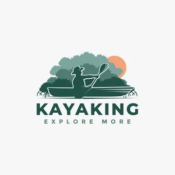 Outdoor adventure kayaking logo vector logo on white background Stock Illustration
