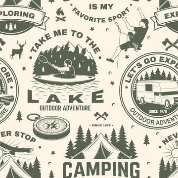 Outdoor adventure seamless pattern, background. Vector illustration. Vintage 스톡 일러스트