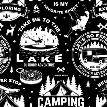 Outdoor adventure seamless pattern, background. Vector illustration. Vintage  스톡 일러스트