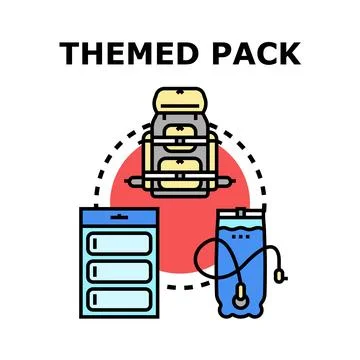 Outdoor adventure themed pack items concept Stock Illustration