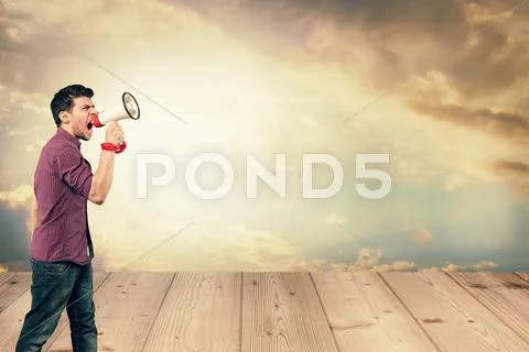 Outdoor advertising with megaphone Stock Photos