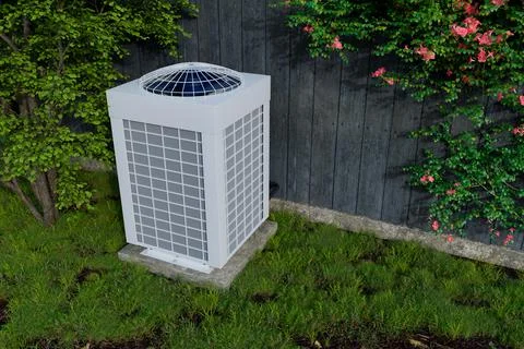 Outdoor air conditioning unit in the back yard 3d Stock Illustration