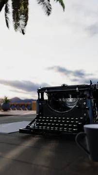 Outdoor Antique Typewriter On Table Stock Photos