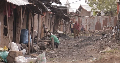 Outdoor of an artisan crafts workshop in Debre Barhan, Ethiopia Stock Footage 109173191