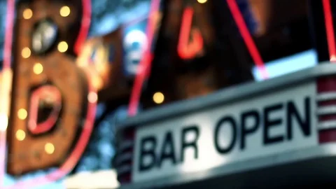 Outdoor Bar Open Sign In/Out of Focus Stock Footage
