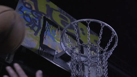 Outdoor basketball hoop slowmotion Stock Footage