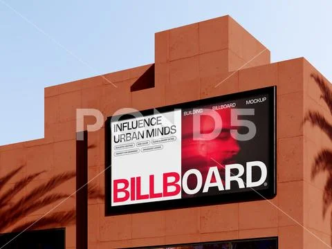 Outdoor Billboard Mockup on a Building 3D Rendering Plantilla PSD