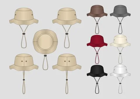 Outdoor Boonie Bucket Hat Technical Flat Design, Adjustable Fisherman Hat Mockup 库存插图