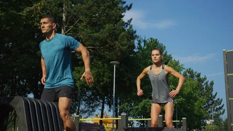 Outdoor box jumps Stock Footage 100031714