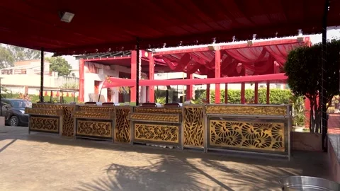 Outdoor Buffet Setup at Indian Wedding Venue Stock Footage 341655935
