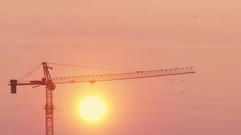 Outdoor building with sunset background with flying birds Stock Footage 160268089