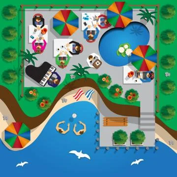 Outdoor cafe on the beach. Stock Illustration