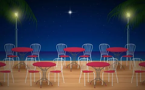 Outdoor cafe at the river side Stock Illustration