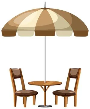 Outdoor Cafe Table with Two Chairs and Parasol Stock Illustration