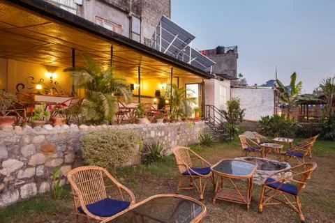 Outdoor cafe tables Stock Photos