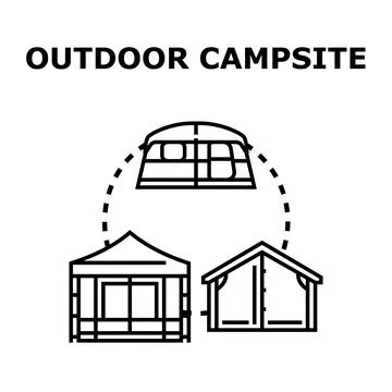 Outdoor campsite with different camping accommodations Stock Illustration