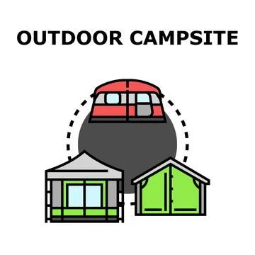 Outdoor campsite with different camping accommodations Stock Illustration