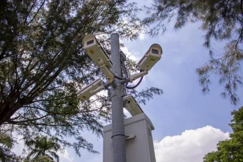 Outdoor CCTV  under the tree Stock Photos