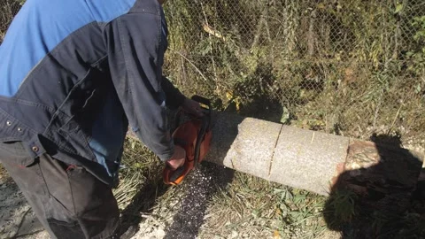 Outdoor chainsaw work, logging and yard maintenance activities, chainsaw Stock Footage 319402469