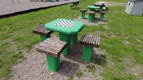 Outdoor checkboard table Stock Footage 157558666