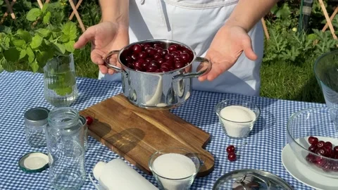 Outdoor Cherry Preparation Stock Footage 313363614