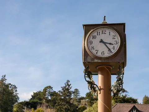 Outdoor clock with space to left Stock Photos
