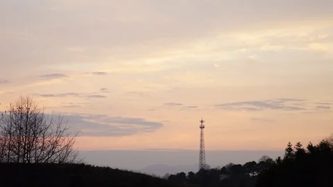 Outdoor communication tower dusk time-lapse photography Stock Footage 107095326