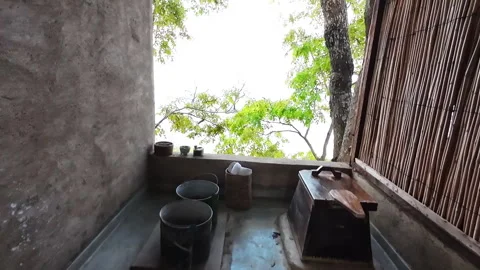 Outdoor Compost Toilet With Dramatic Mountain View in Malawi Video stock 343802844