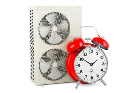 Outdoor Compressor Multi-Zone Unit, Air Conditioner with alarm clock, 3D re.. Stock Illustration