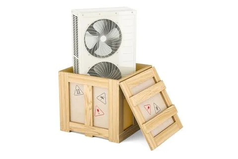 Outdoor Compressor Multi-Zone Unit, Air Conditioner inside wooden box, deli.. Illustrazione stock