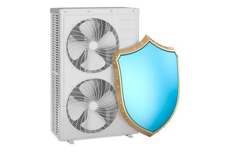 Outdoor Compressor Multi-Zone Unit, Air Conditioner with shield. 3D render... Stock Photos