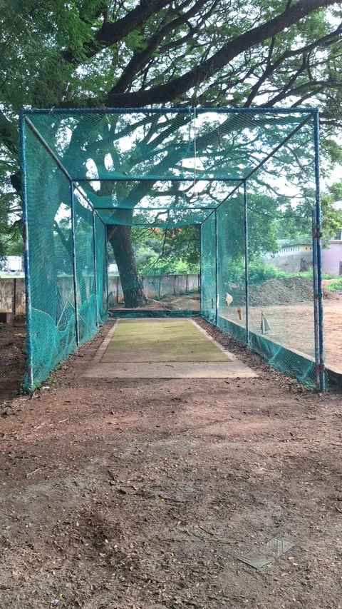 Outdoor Cricket Practice Net Facility with Artificial Turf Pitch Video stock 337333548