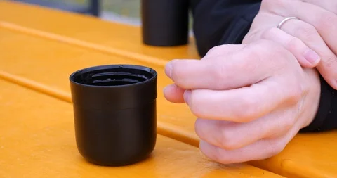 Outdoor cup of coffee Stock Footage 130039482