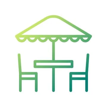 Outdoor Dining Icon: Table with Umbrella and Chairs Illustration