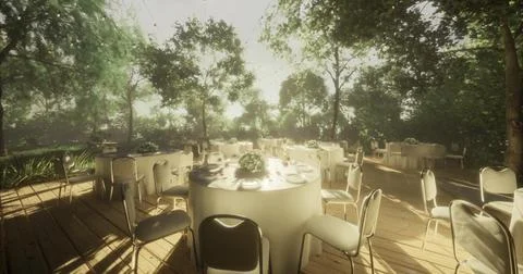 Outdoor dining setup for an elegant celebration among trees Stock Illustration