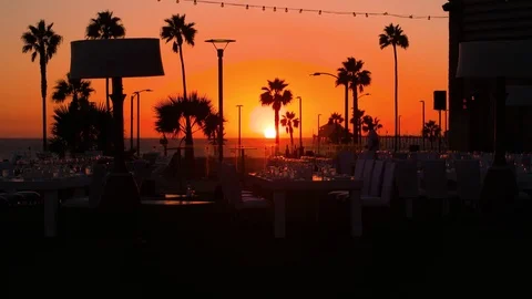 Outdoor dinner party at sunset Stock Footage 73061069