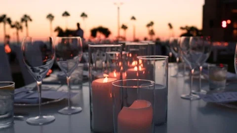Outdoor dinner party at sunset Stock Footage