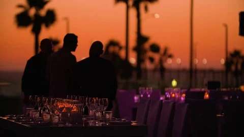 Outdoor dinner party at sunset Video stock 73063545