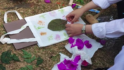 Outdoor ecoprint craft making. Stock Footage 341657664